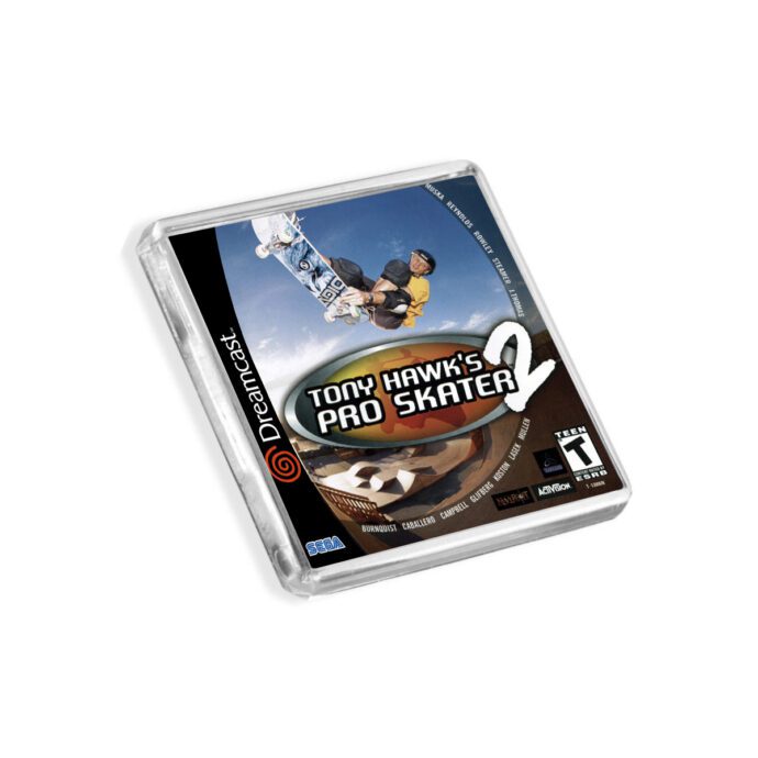 Plastic Dreamcast Tony Hawk's Pro Skater 2 fridge magnet on a white background