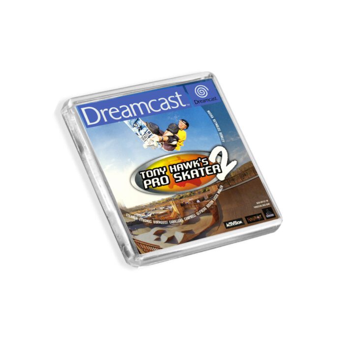 Plastic Dreamcast Tony Hawk's Pro Skater 2 fridge magnet on a white background